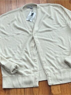 Vintage Cream Men's Button-Front Cardigan Sweater